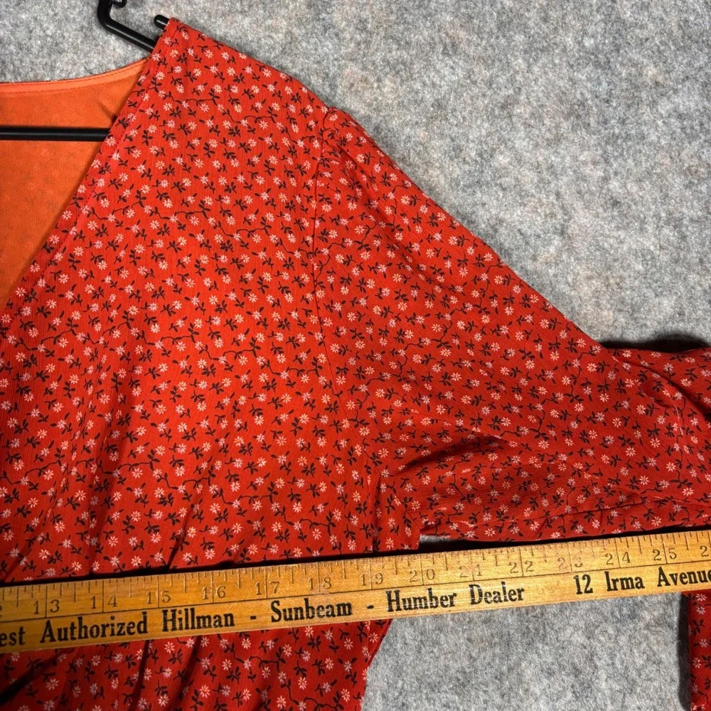 Madewell Floral Smocked Wrap Top Womens XL Orange Long Sleeve Peplum NG918